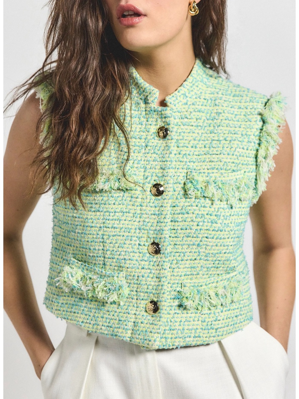Derek Lam Electric Multi Tweed Jacket in Mint & Yellow size 0